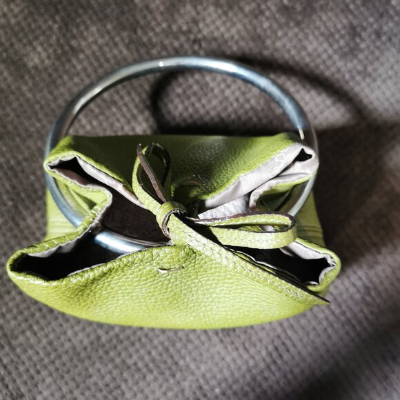 Olive/Silver Pebbled Leather Satchel EUC #265 - Picture 3 of 8